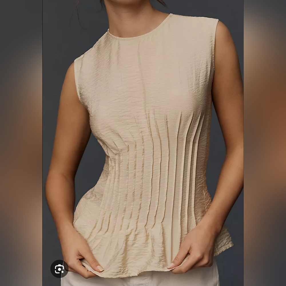 Anthropologie The Della Pleated-Waist Shell Top Size New